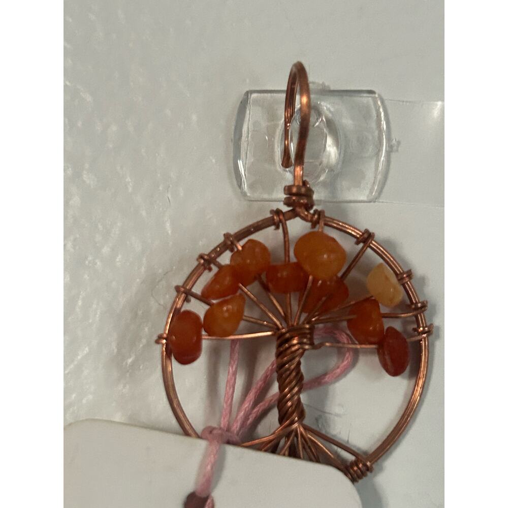 Handmade Copper and Serpentine Crystal Tree of life 3.5x2” Wall Decor